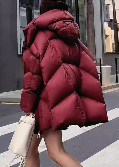 Loose Red Hooded Zippered Duck Down Coats Winter Wq033