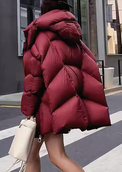 Loose Red Hooded Zippered Duck Down Coats Winter Wq033