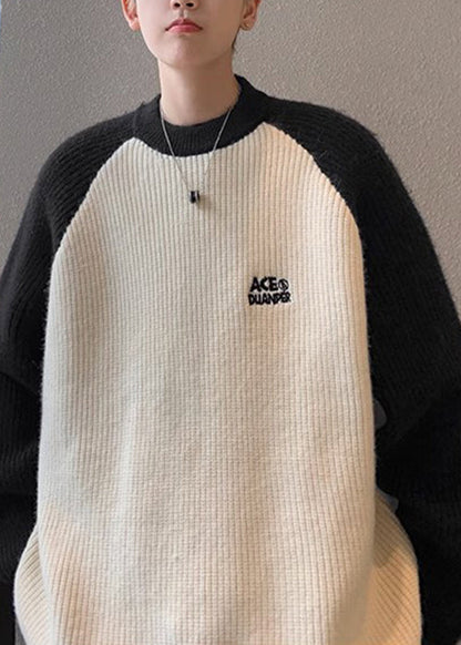 Loose Red Letter Patchwork Knit Sweater Winter Qf035