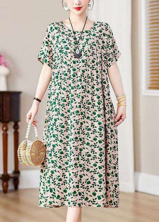 Loose Red Print Pockets Cotton Long Dresses Summer Qe019