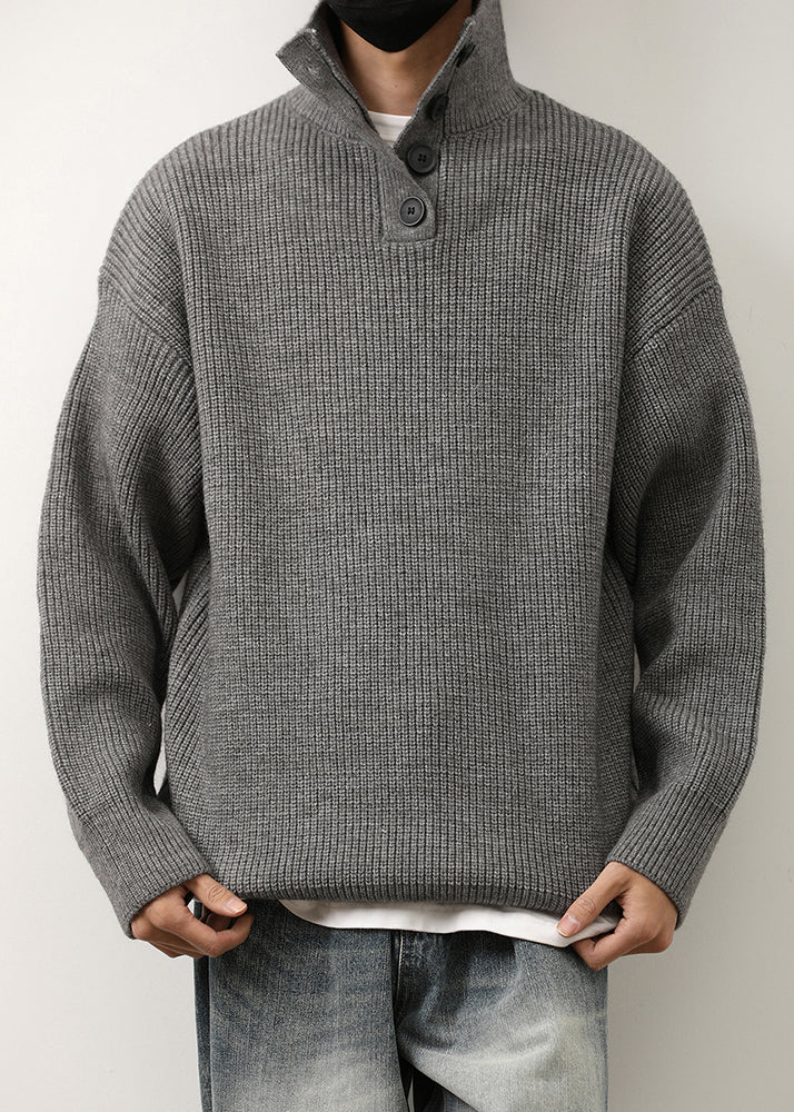 Loose Red Stand Collar Button Knit Sweaters Spring Tk011