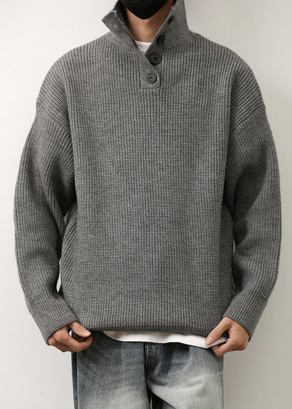 Loose Red Stand Collar Button Knit Sweaters Spring Tk011