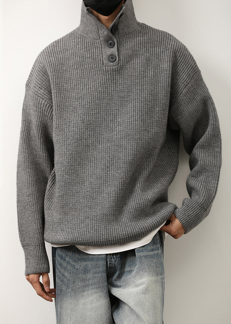 Loose Red Stand Collar Button Knit Sweaters Spring Tk011