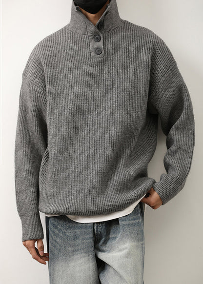 Loose Red Stand Collar Button Knit Sweaters Spring Tk011