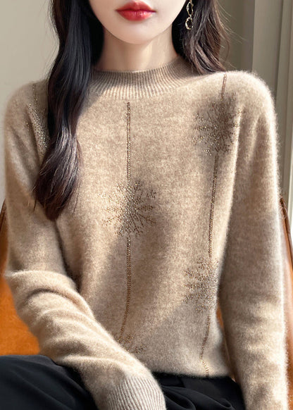 Loose Red Turtleneck Zircon Patchwork Thick Cotton Knit Sweater Winter Te041