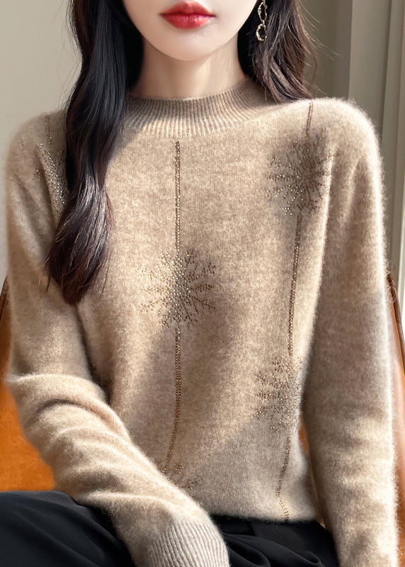Loose Red Turtleneck Zircon Patchwork Thick Cotton Knit Sweater Winter Te041