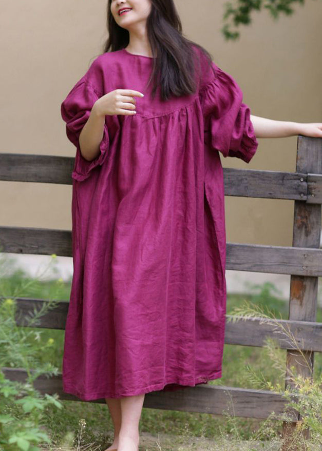Loose Rose O-neck Patchwork Wrinkled Maxi Dresses Spring Gh1082