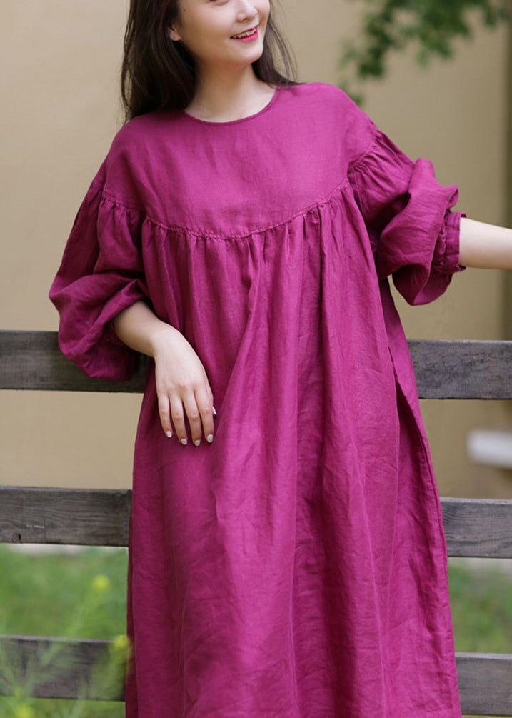 Loose Rose O-neck Patchwork Wrinkled Maxi Dresses Spring Gh1082