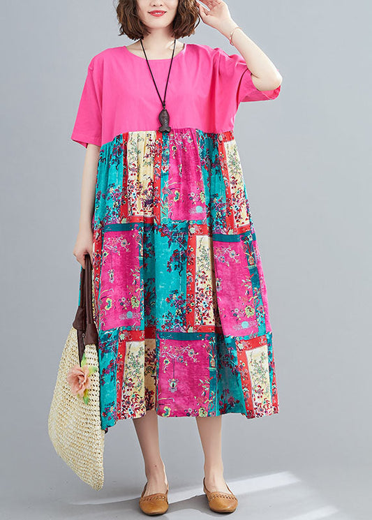 Loose Rose Oversized Patchwork Cotton Long Dresses Summer Ly1540