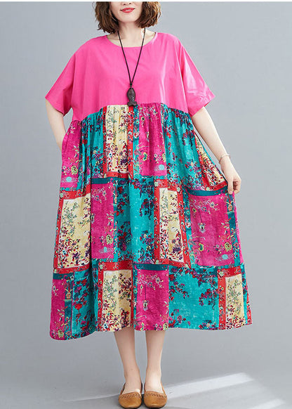 Loose Rose Oversized Patchwork Cotton Long Dresses Summer Ly1540