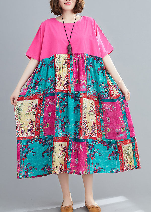 Loose Rose Oversized Patchwork Cotton Long Dresses Summer Ly1540
