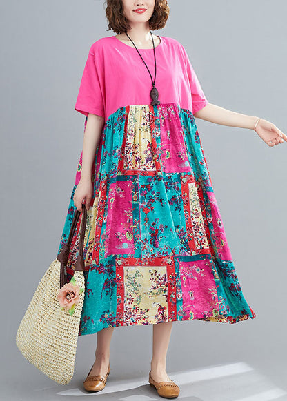 Loose Rose Oversized Patchwork Cotton Long Dresses Summer Ly1540
