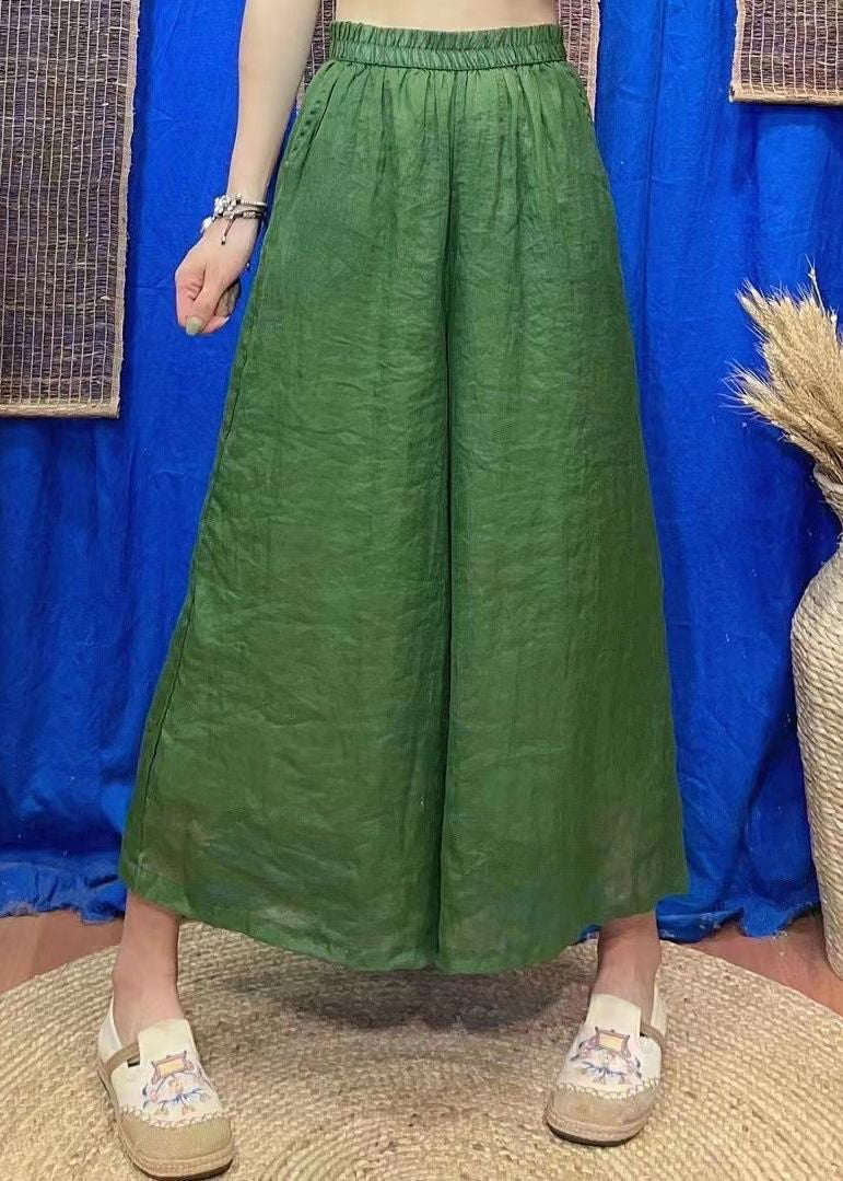 Loose Rose Pockets Elastic Waist Linen Crop Pants Summer Vv092