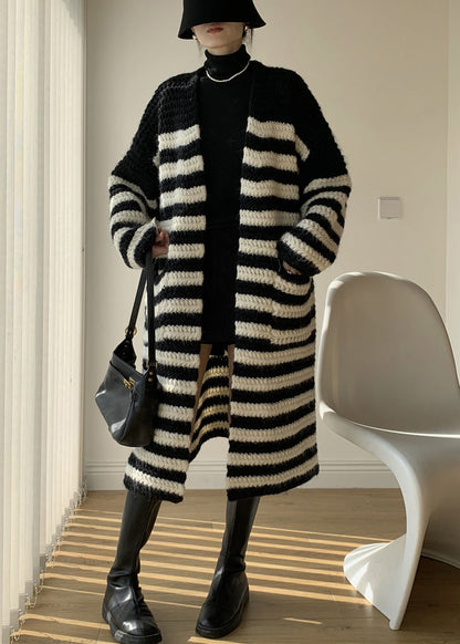 Loose Striped V Neck Striped Knit Loose Cardigan Winter Wy018