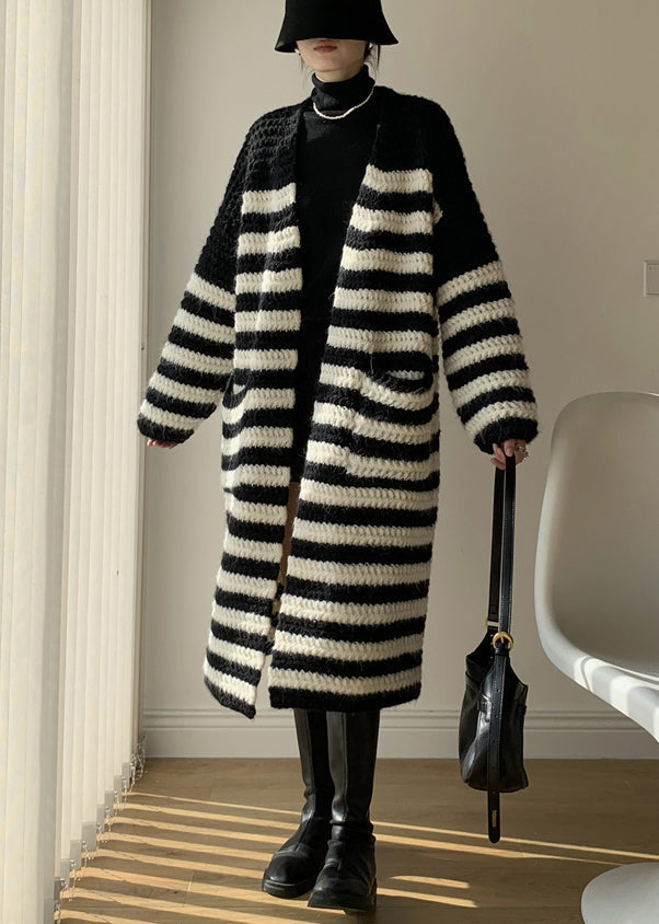 Loose Striped V Neck Striped Knit Loose Cardigan Winter Wy018