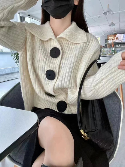 Loose Thick Large Button Knitted Autumn Winter Long Sweater