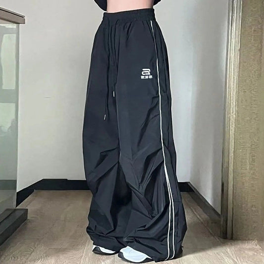 Loose Wide Leg Splicing Drawstring Jogging Pant