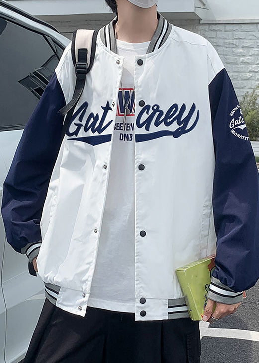 Cotton White Letter Loose Patchwork Spring Button Tc009 Coats