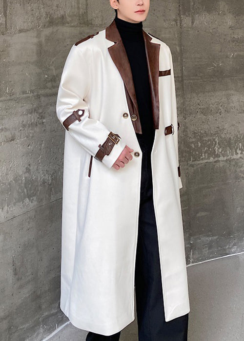 Loose White Button Pockets Patchwork Woolen Trench Coat Winter Ro042