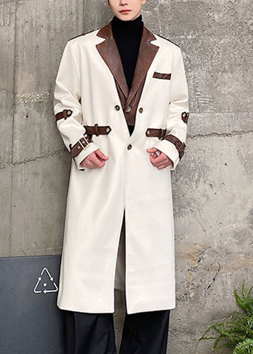 Loose White Button Pockets Patchwork Woolen Trench Coat Winter Ro042