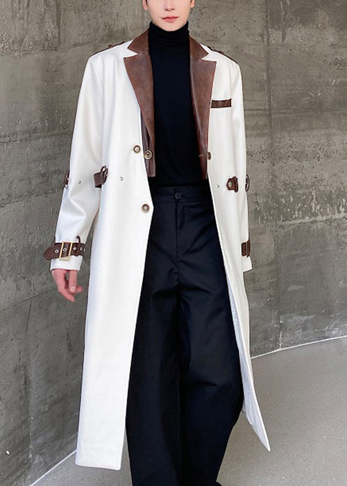 Loose White Button Pockets Patchwork Woolen Trench Coat Winter Ro042