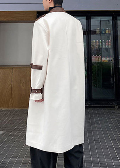 Loose White Button Pockets Patchwork Woolen Trench Coat Winter Ro042
