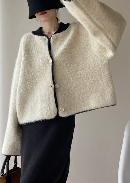 Loose White Button Thick Patchwork Woolen Coats Winter Wy005
