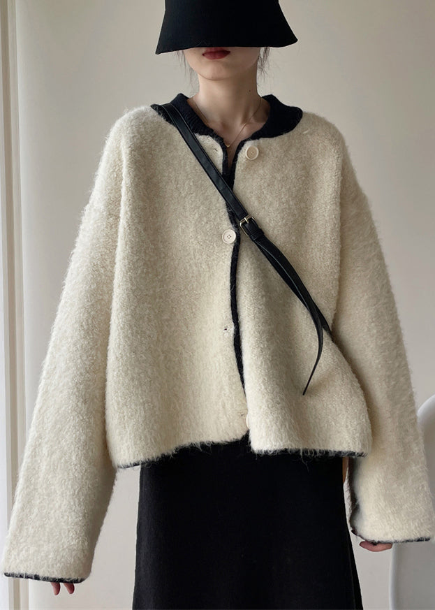 Loose White Button Thick Patchwork Woolen Coats Winter Wy005