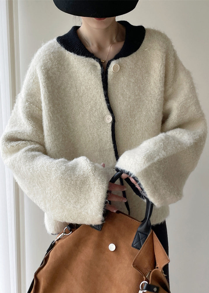 Loose White Button Thick Patchwork Woolen Coats Winter Wy005