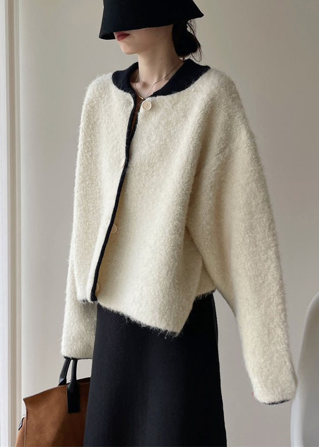 Loose White Button Thick Patchwork Woolen Coats Winter Wy005