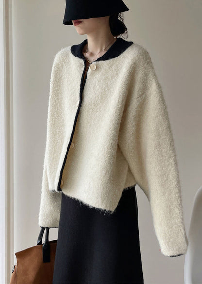 Loose White Button Thick Patchwork Woolen Coats Winter Wy005