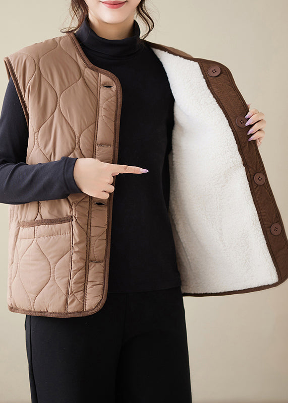 Loose White Button Wear on Both Sides Teddy Faux Fur Waistcoat Sleeveless Er002