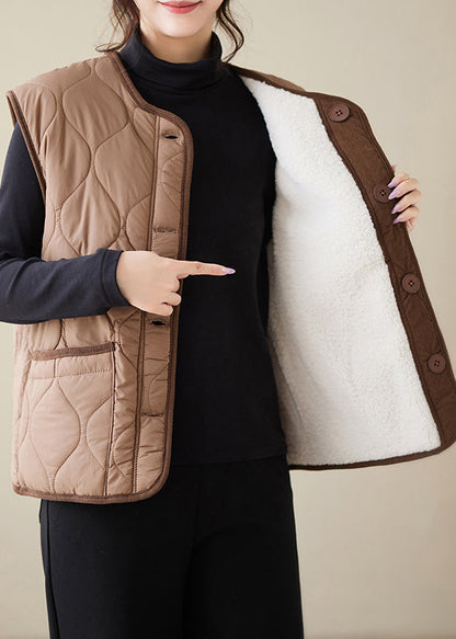 Loose White Button Wear on Both Sides Teddy Faux Fur Waistcoat Sleeveless Er002
