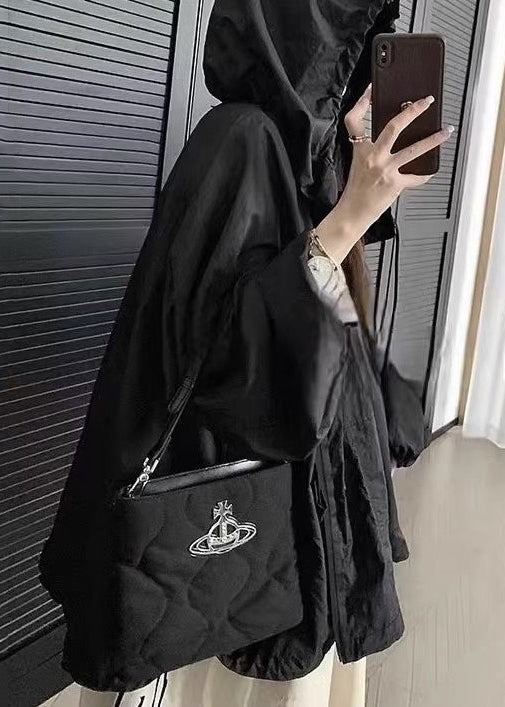 Loose White Hooded Pockets Drawstring Cotton Coat Long Sleeve Au1046