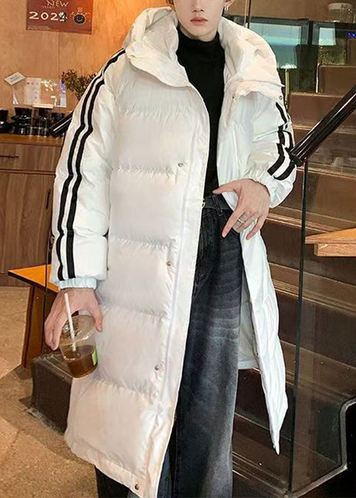 Loose White Hooded Striped Duck Down Down Long Coat Winter Rm020