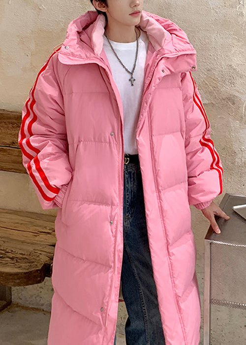 Loose White Hooded Striped Duck Down Down Long Coat Winter Rm020
