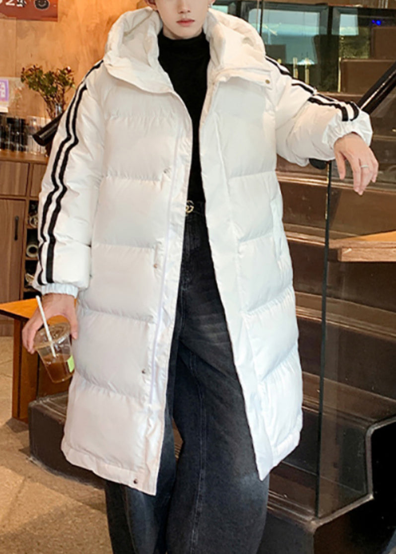 Loose White Hooded Striped Duck Down Down Long Coat Winter Rm020