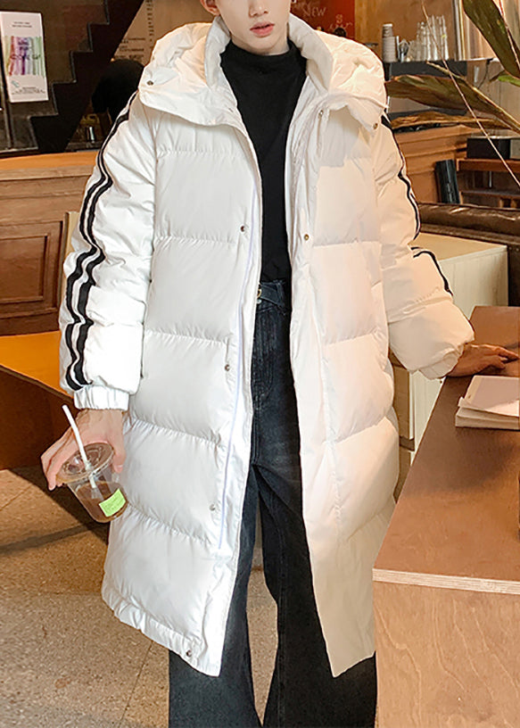 Loose White Hooded Striped Duck Down Down Long Coat Winter Rm020