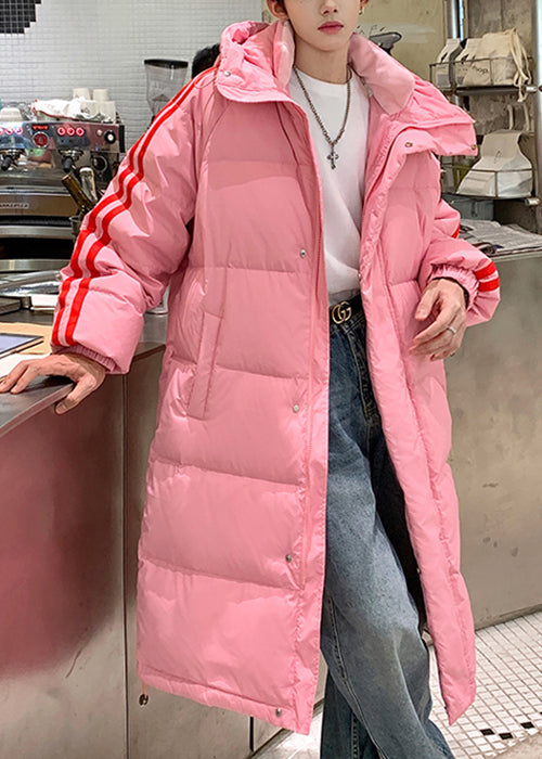 Loose White Hooded Striped Duck Down Down Long Coat Winter Rm020