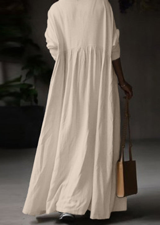Loose White O Neck Cotton Maxi Dress Long Sleeve Ff053