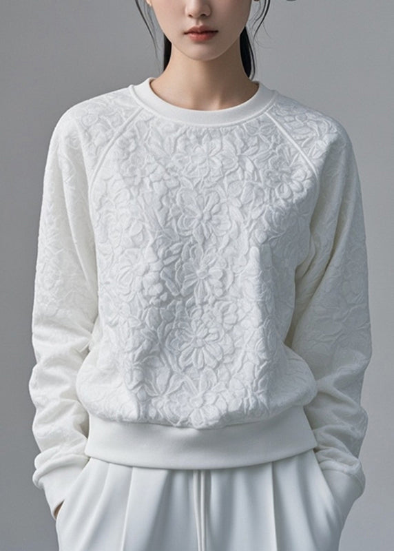 Loose White Patchwork Sweatshirt Fall Ag1044