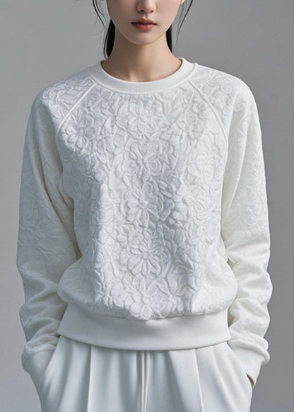 Loose White Patchwork Sweatshirt Fall Ag1044