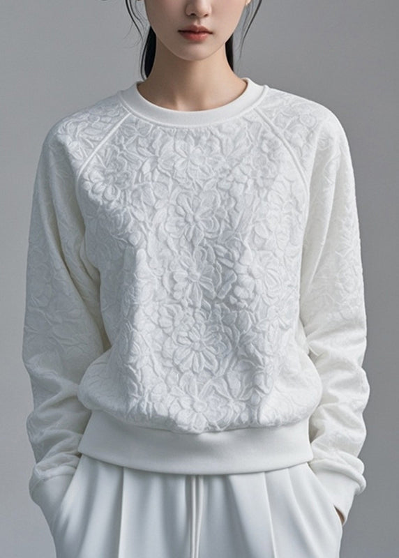 Loose White Patchwork Sweatshirt Fall Ag1044