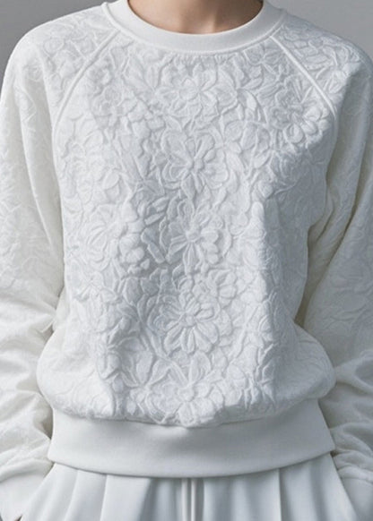 Loose White Patchwork Sweatshirt Fall Ag1044