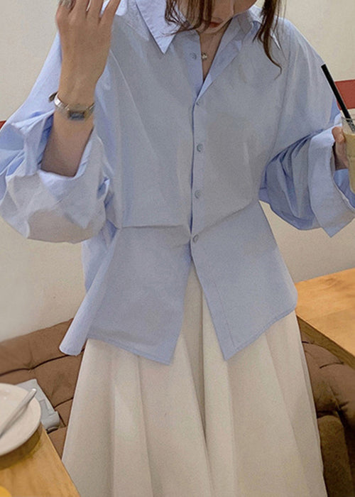 Loose White Peter Pan Collar Button Patchwork Cotton Blouse Fall Tu001