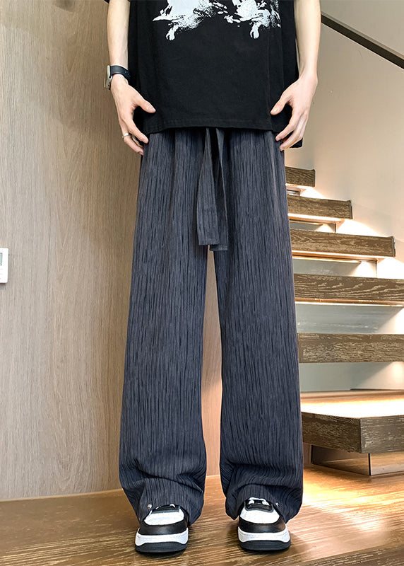 Loose White Pockets Ice Silk Wide Leg Pants Bottoms Summer Yt040