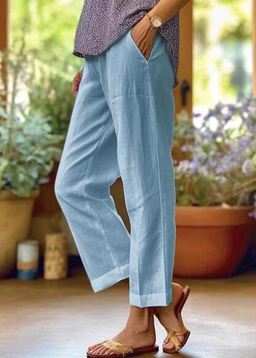 Loose White Pockets High Waist Cotton Crop Pants Summer Qe050