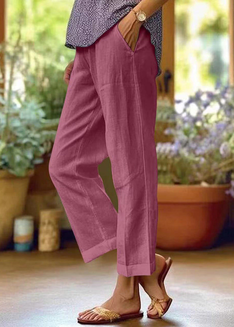 Loose White Pockets High Waist Cotton Crop Pants Summer Qe050