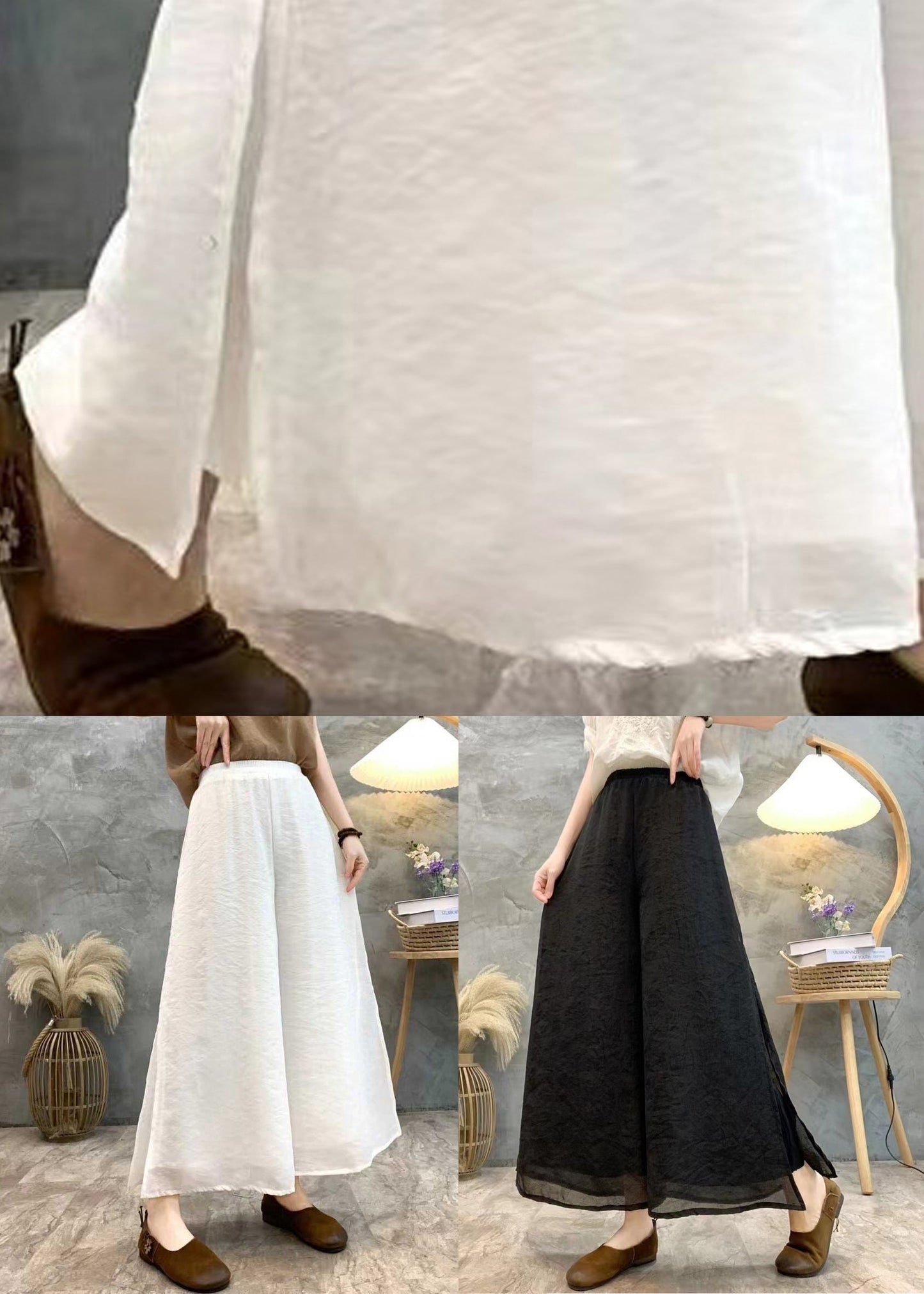 Black Linen Summer Wide Leg Pants High Waist Au1069