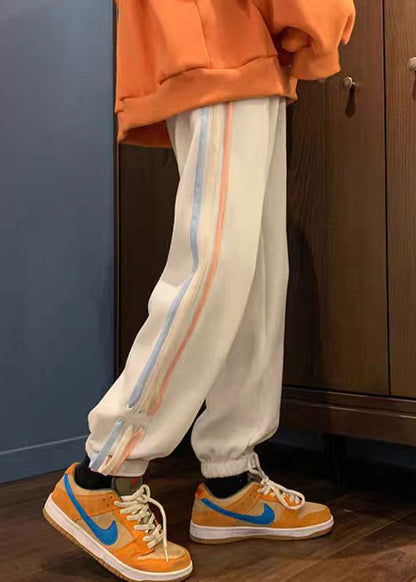 Loose White Striped Pockets High Waist Pants Winter Wa036